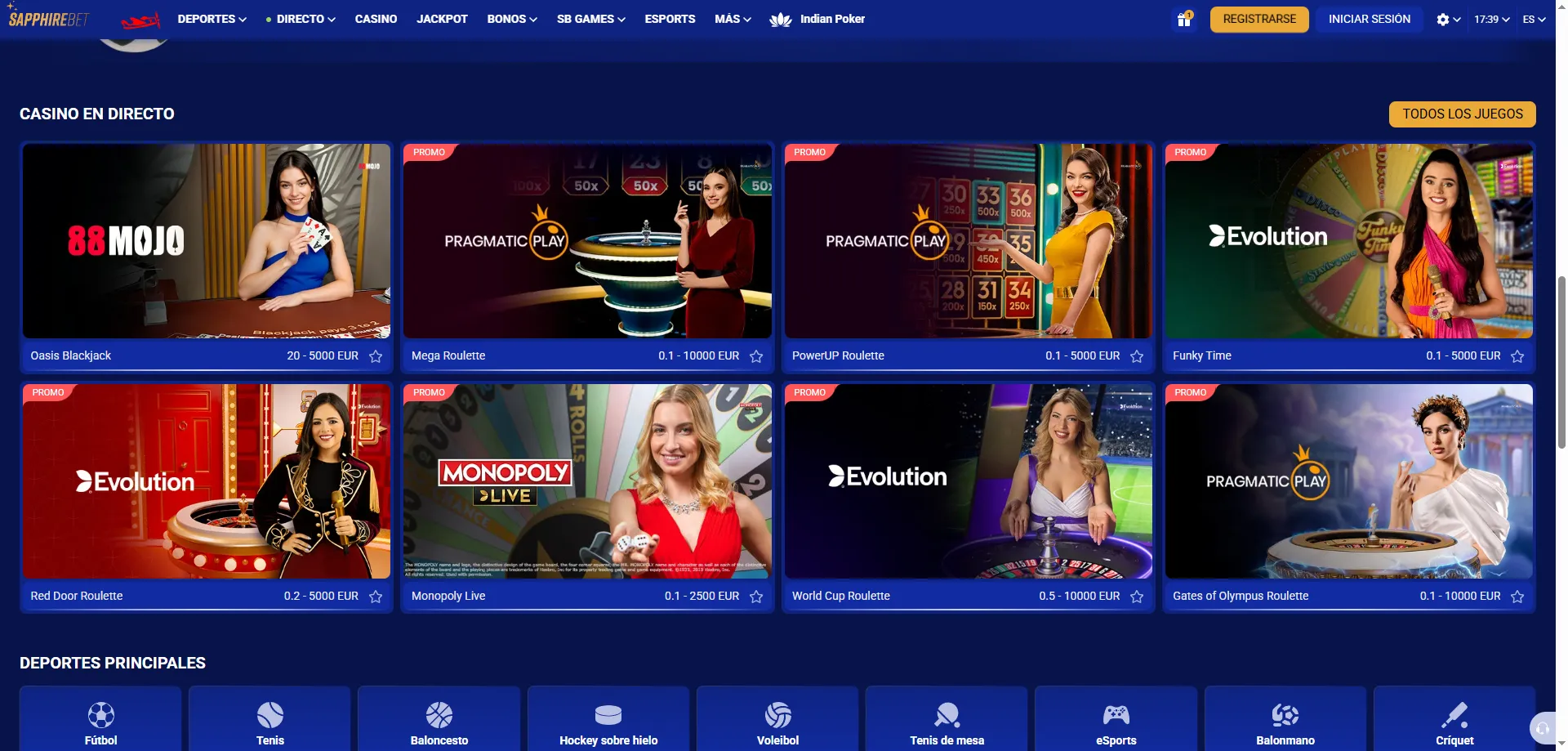 Casino en vivo SapphireBet – ruleta, blackjack y baccarat con crupiers reales