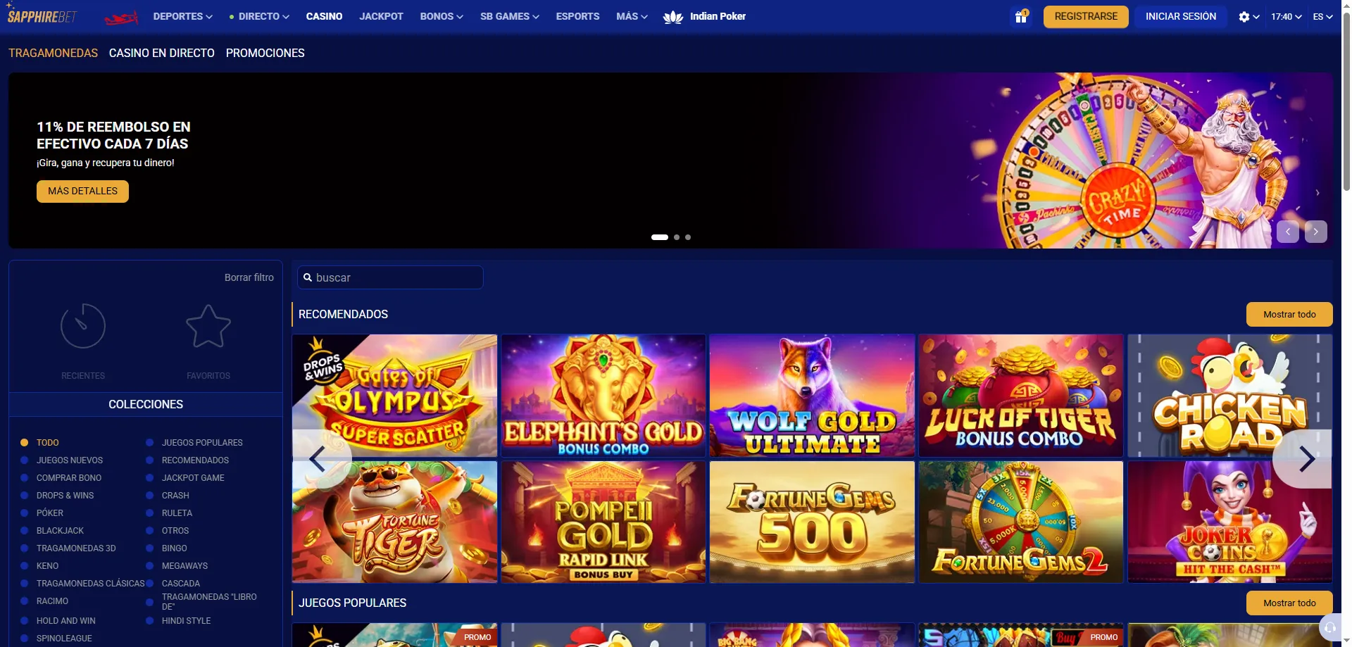 Biblioteca de juegos SapphireBet casino – más de 7.000 títulos disponibles