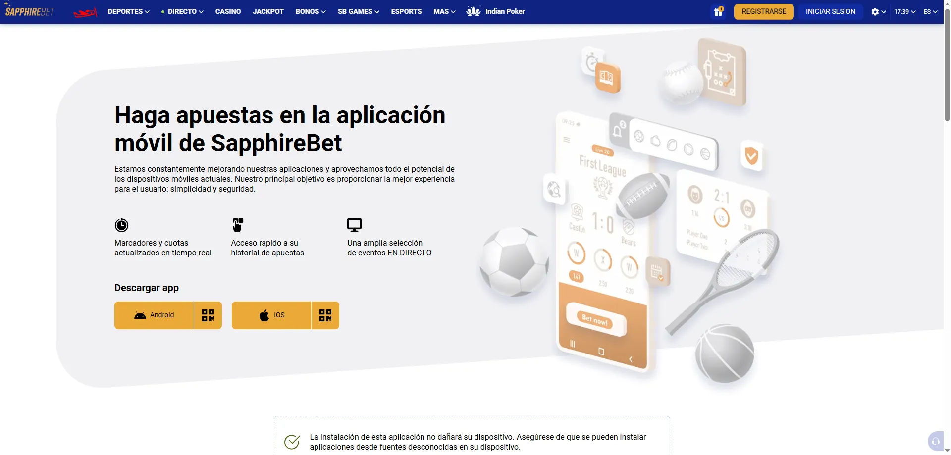App móvil SapphireBet Perú – descarga APK y versión iOS disponibles