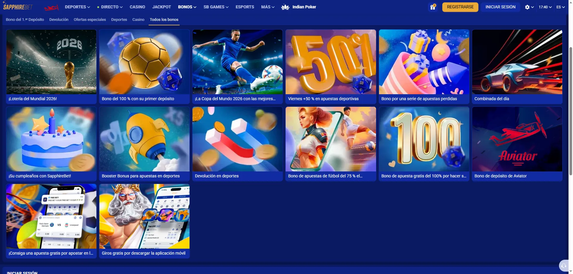 Bono de bienvenida SapphireBet Perú – hasta S/ 980.000 más giros gratis